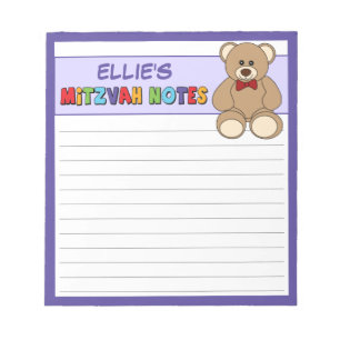 Personalisiert Teddy Bar Mitzvah Notepad - Lila Notizblock