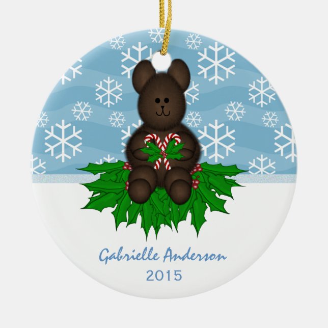 Personalisiert: Teddy-Bär:Weihnachtsschmuck Keramik Ornament (Vorne)