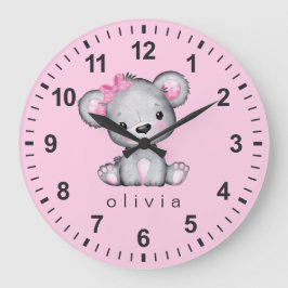 Personalisiert Teddy Bear Baby Girl Pink Große Wanduhr