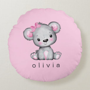Personalisiert Teddy Bear Baby Girl Pink Rundes Kissen