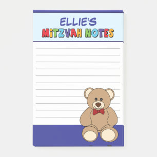 Personalisiert Teddy Bear Mitzvah - Blau Post-it Klebezettel