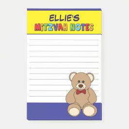 Personalisiert Teddy Bear Mitzvah - Gelb blau Post-it Klebezettel