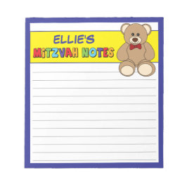 Personalisiert Teddy Bear Mitzvah Yellow Blue Notizblock