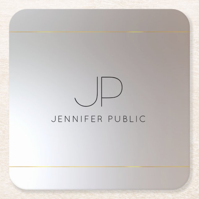 Personalisiert Template Gold Silver Monogram Rechteckiger Pappuntersetzer (Vorderseite)