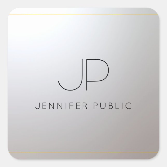 Personalisiert Template Monogram Gold Silver Initi Quadratischer Aufkleber (Vorderseite)