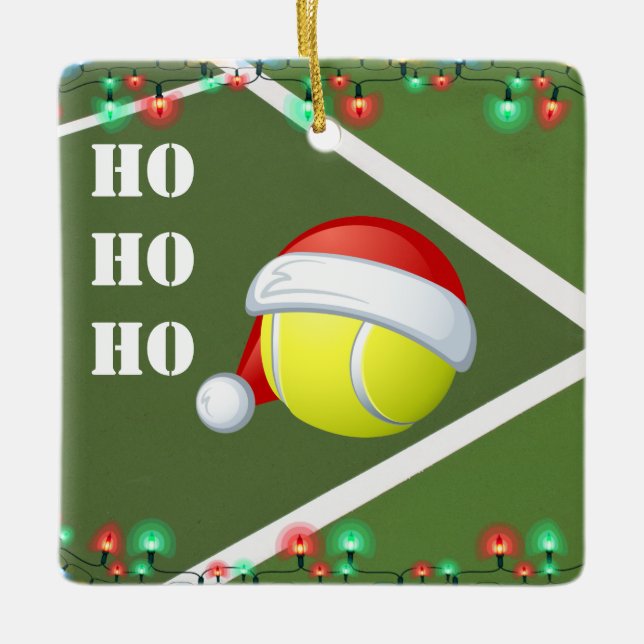 Personalisiert Tennis Ball Ho Ho Weihnachten Keramikornament (Vorderseite)