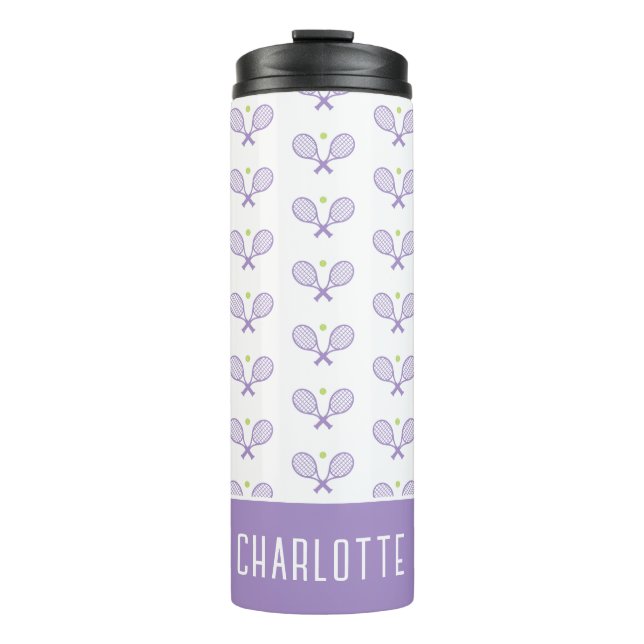 Personalisiert Tennis Pattern Individuelle Name Te Thermosbecher (Vorderseite)