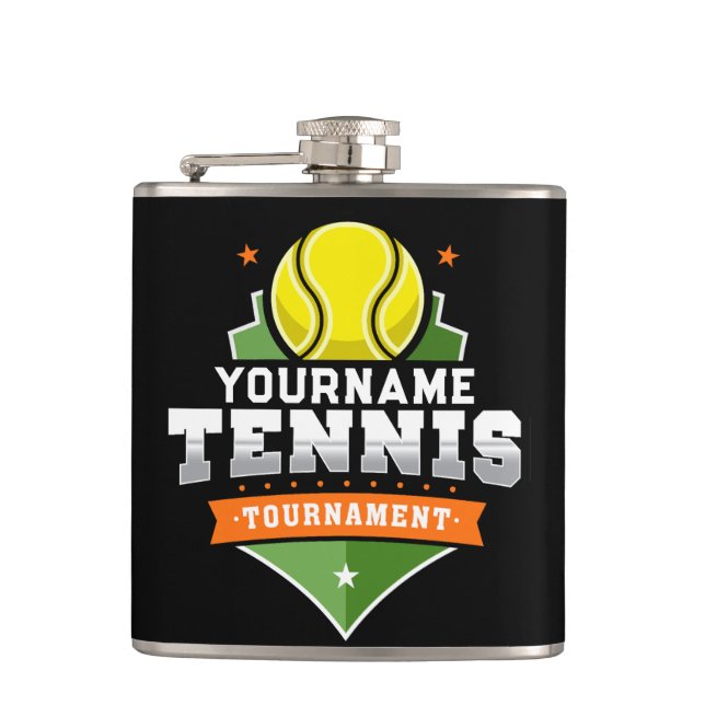 Personalisiert Tennis Player NAME Varsity Turnier Flachmann (Vorderseite)