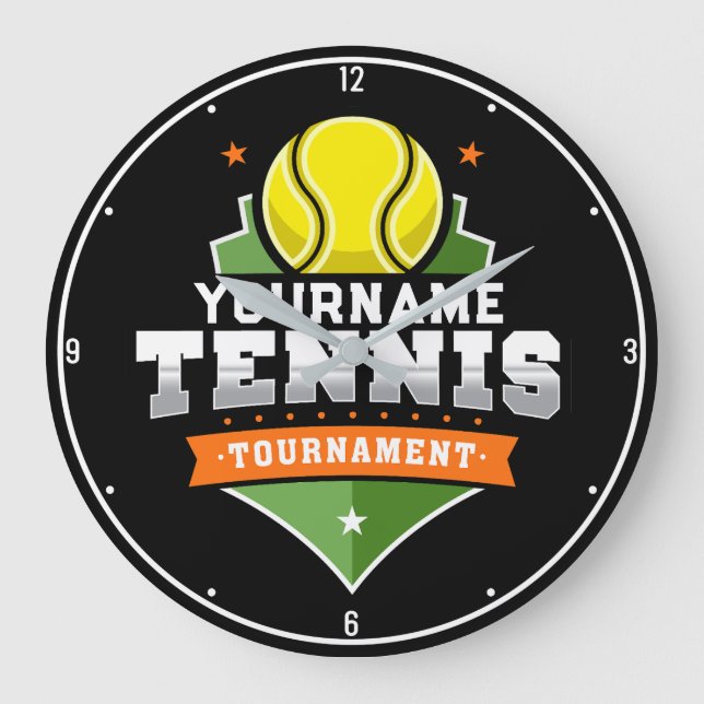 Personalisiert Tennis Player NAME Varsity Turnier Große Wanduhr (Vorderseite)