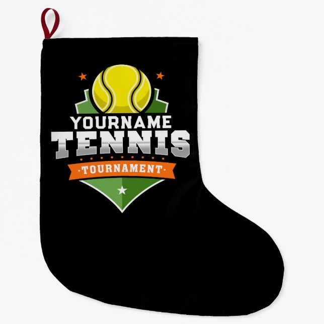 Personalisiert Tennis Player NAME Varsity Turnier Großer Weihnachtsstrumpf (Vorderseite)