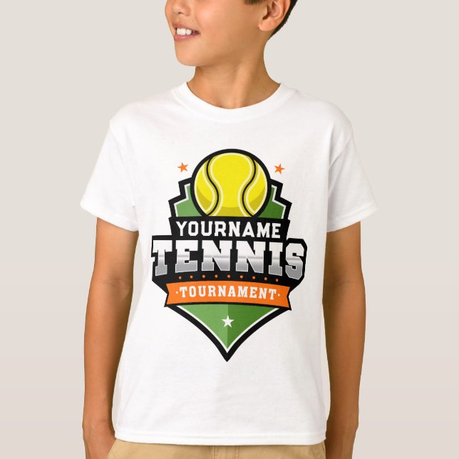 Personalisiert Tennis Player NAME Varsity Turnier T-Shirt (Vorderseite)