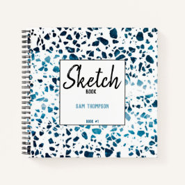 Personalisiert Terrazzo Mosaic Navy Blue Sketchboo Notizbuch