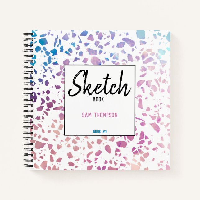 Personalisiert Terrazzo Mosaic Pink Blue Sketchboo Notizbuch (Vorderseite)