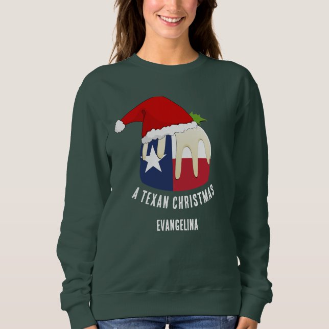 Personalisiert TEXAN CHRISTMAS Pudding Sweatshirt (Vorderseite)