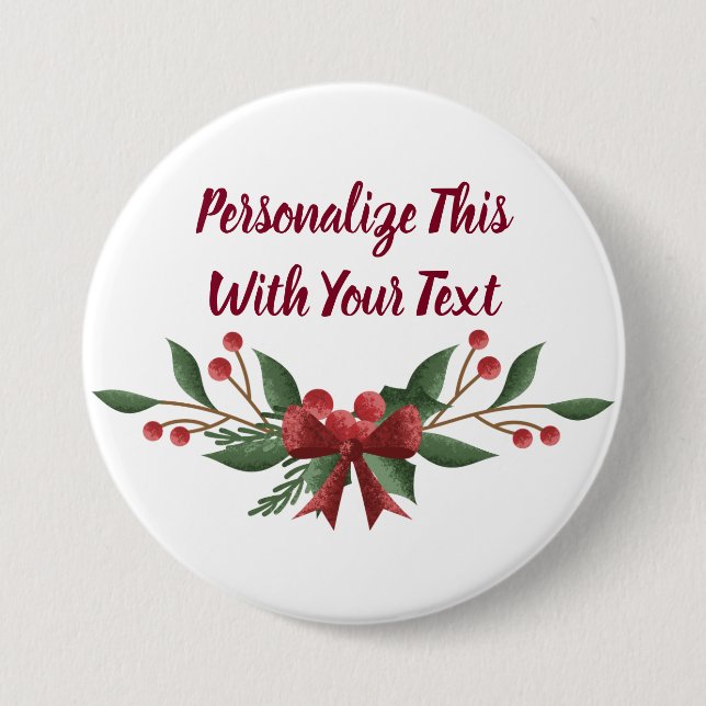 Personalisiert Text Holly und Berry Christmas Button (Vorderseite)