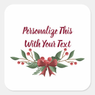 Personalisiert Text Holly und Berry Christmas Quadratischer Aufkleber