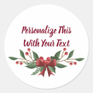 Personalisiert Text Holly und Berry Christmas Runder Aufkleber