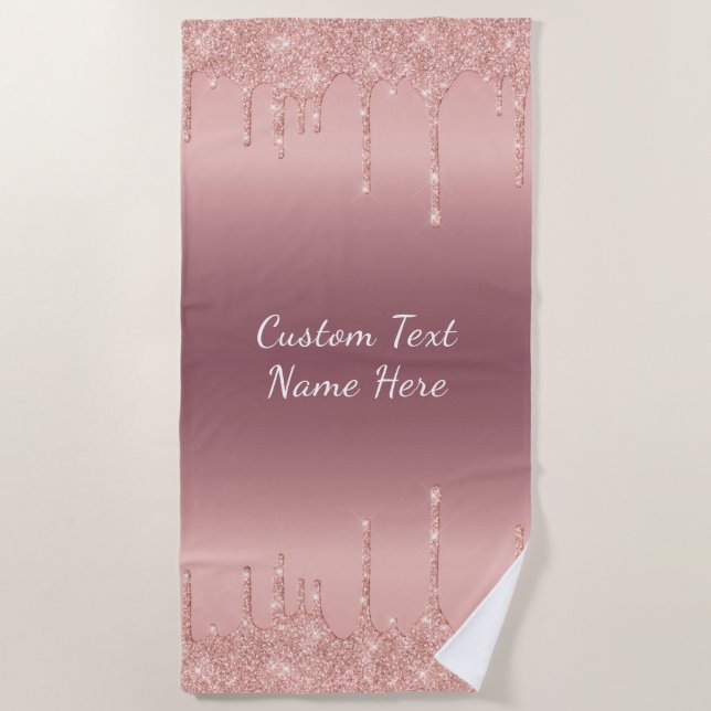 Personalisiert Text Rose Gold Glitzer Handtuch (Vorderseite)
