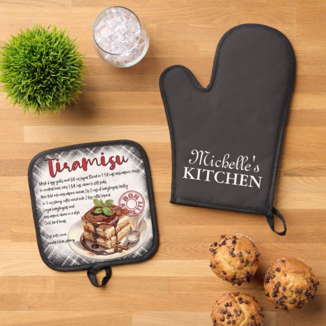 Personalisiert Tiramisa Backrezeption Ofenhandschuh & Topflappen-Set (Oben Unten)
