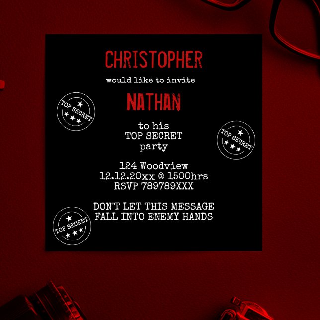 PERSONALISIERT TOP SECRET PARTY EINLADUNG (Von Creator hochgeladen)