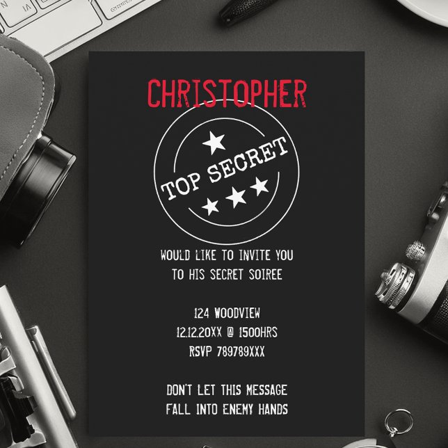 PERSONALISIERT TOP SECRET PARTY EINLADUNG (Top Secret party invites not just for kids)