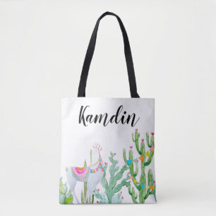Personalisiert Tote Bag Boho Llama Bohemisch Cacti