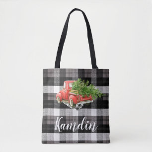 Personalisiert Tote Bag XMAS Truck Baffalo Kariert
