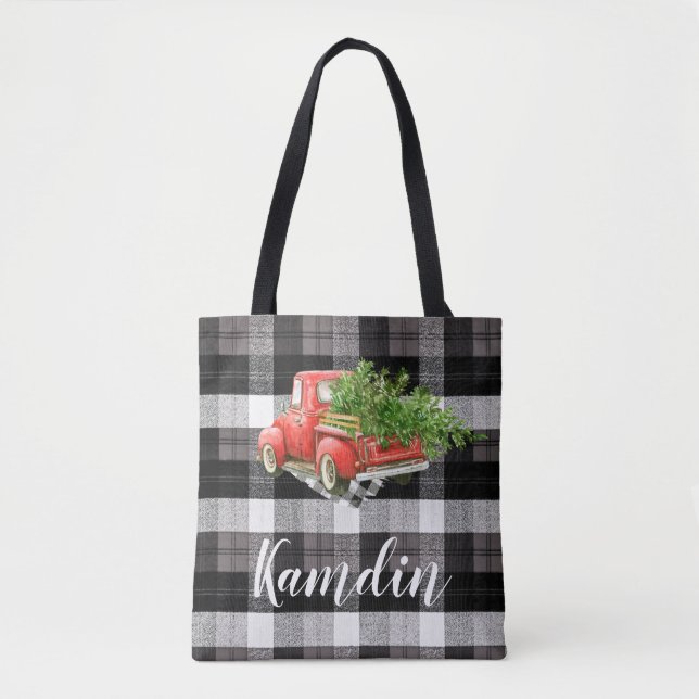 Personalisiert Tote Bag XMAS Truck Baffalo Kariert (Vorderseite)