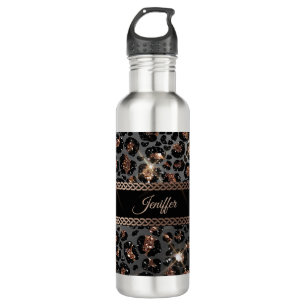 Personalisiert Trendy Leopard Black Gold Glitzer   Edelstahlflasche