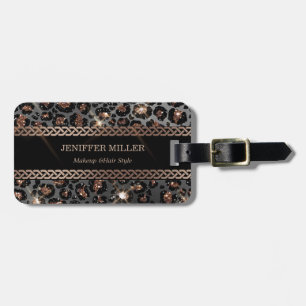Personalisiert Trendy Leopard Black Gold Glitzer   Gepäckanhänger