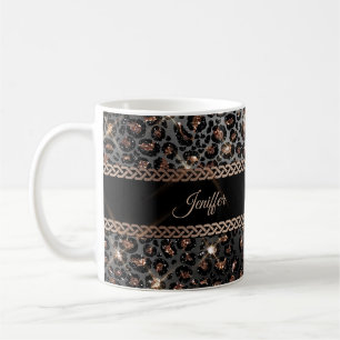 Personalisiert Trendy Leopard Black Gold Glitzer   Kaffeetasse