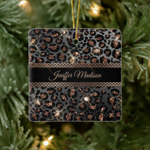 Personalisiert Trendy Leopard Black Gold Glitzer Keramikornament