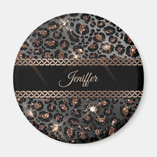 Personalisiert Trendy Leopard Black Gold Glitzer Magnet