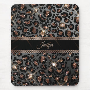 Personalisiert Trendy Leopard Black Gold Glitzer Mousepad