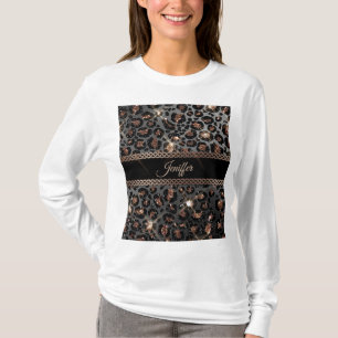 Personalisiert Trendy Leopard Black Gold Glitzer   T-Shirt