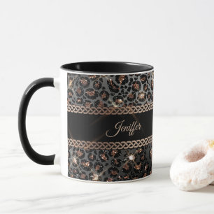 Personalisiert Trendy Leopard Black Gold Glitzer   Tasse