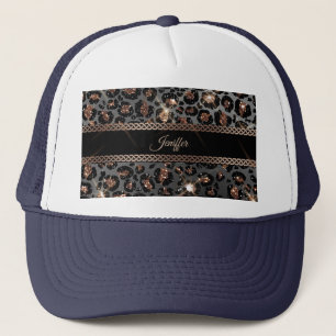 Personalisiert Trendy Leopard Black Gold Glitzer Truckerkappe