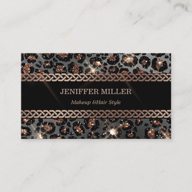 Personalisiert Trendy Leopard Black Gold Glitzer   Visitenkarte (Vorderseite)
