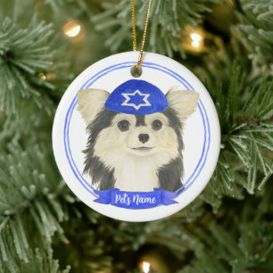 Personalisiert Tricolor Chihuahua Hanukkah Keramik Ornament