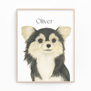 Personalisiert Tricolor Langhaarige Chihuahua Fotodruck