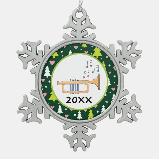 Personalisiert Trumpet Music Weihnachtsgeschenk Schneeflocken Zinn-Ornament (Vorderseite)