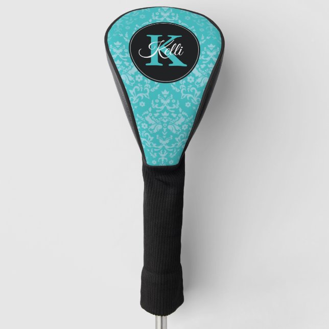 Personalisiert Türkis Damask Monogram  Golf Headcover (Vorderseite)