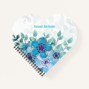 Personalisiert Türkis Floral Notizbuch