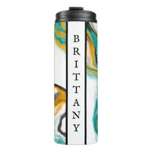 Personalisiert Türkis, Gold, Marmor Fluid Art Thermosbecher