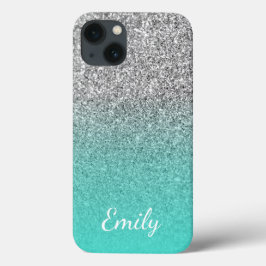 Personalisiert Türkis und Silver Glitzer Ombre Case-Mate iPhone Hülle