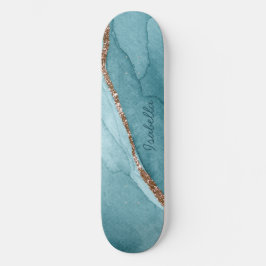 Personalisiert türkisfarbenes Aquamarines Goldmarm Skateboard