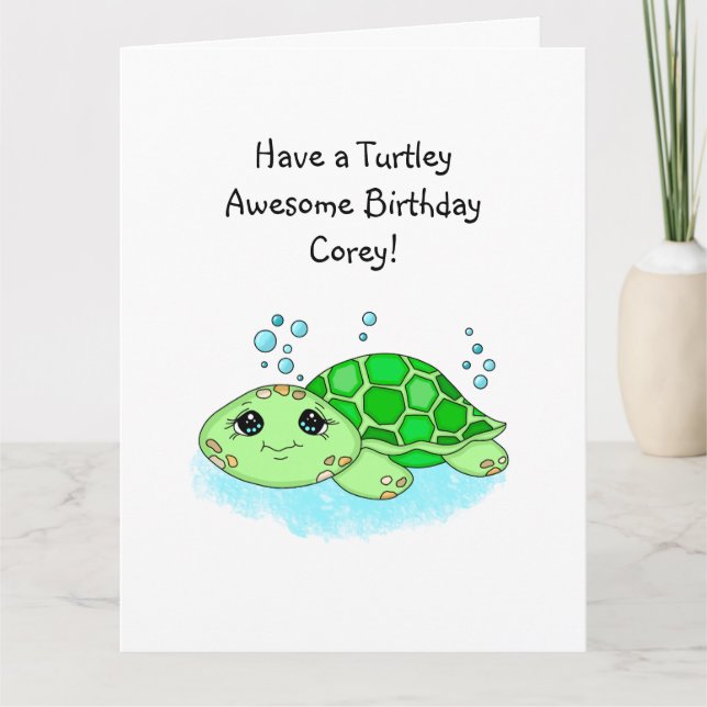 Personalisiert Turtle Happy Birthday | Farbseite Karte (Vorderseite)