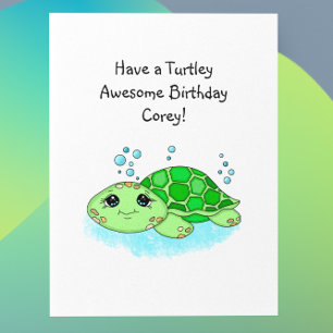 Personalisiert Turtle Happy Birthday   Farbseite Karte