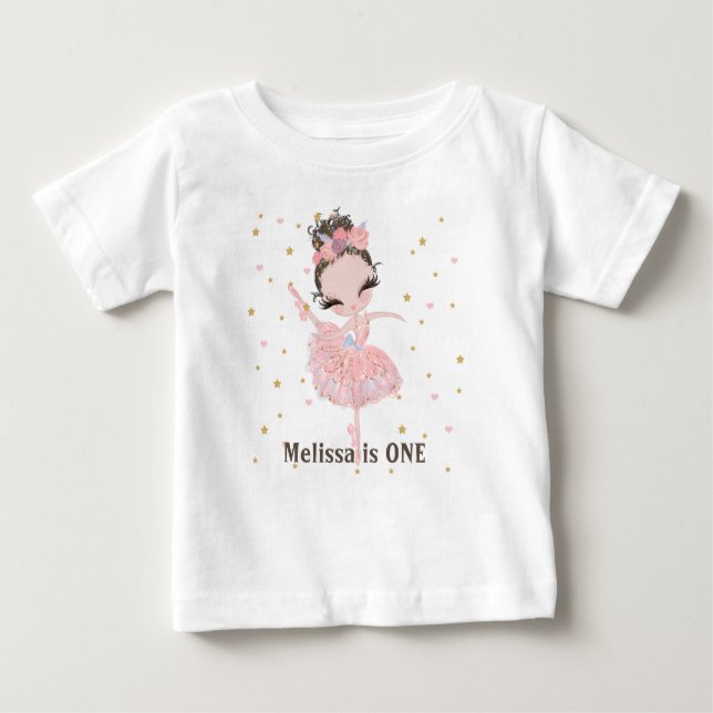 Personalisiert Tutu Niedlich Ballerina Erster Gebu Baby T-shirt (Vorderseite)