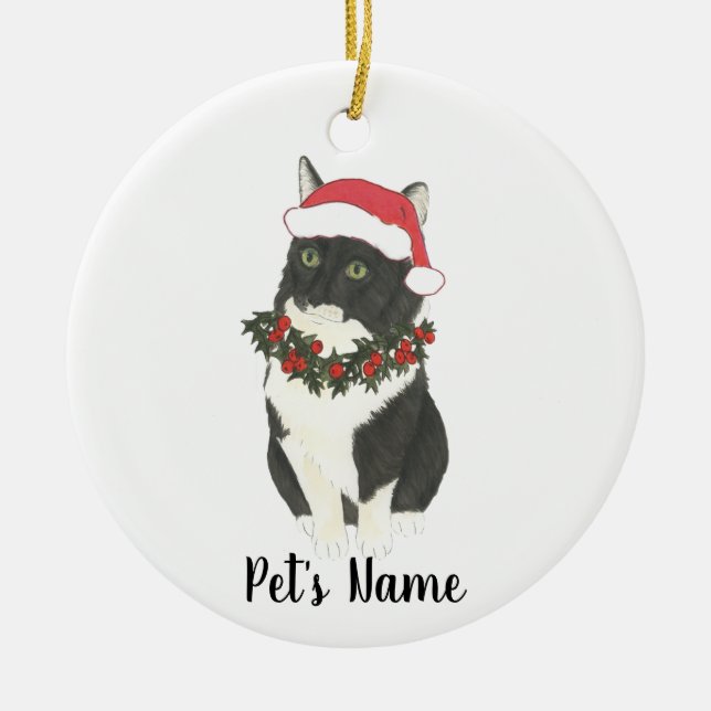 Personalisiert Tuxedo Ragamuffin Cat Keramik Ornament (Vorne)